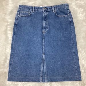 H&M Women’s Blue Medium Fade Denim Exposed A-line Midi Skirt